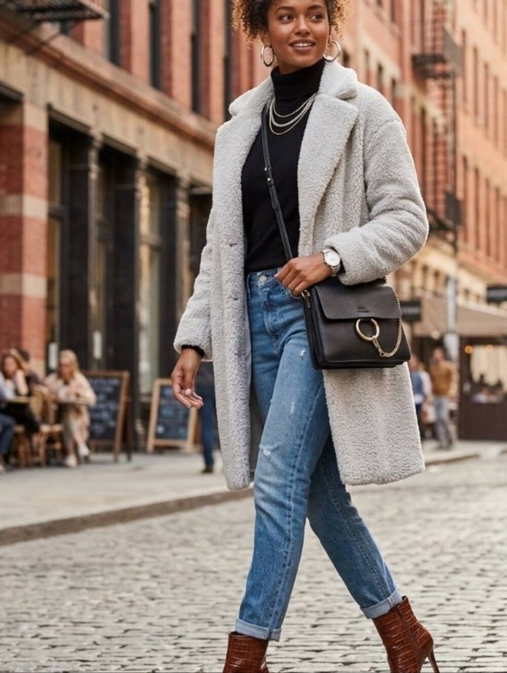 Women's Light Gray Faux Shearling Coat - Cozy Oversized Winter Jacket